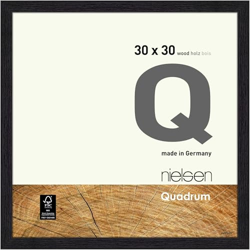 nielsen Quadrum Wooden Picture Frame - Black Veneer 30x30cm - with Float Glass and Easy Push-Turn Clips - for Photos and Art