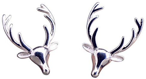 NicoWerk Damen Silber Ohrstecker Hirsch aus 925 Sterling Silber Reh Hirschhorn Hirschgeweih Glatt Tier SOS285