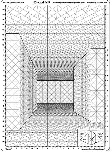 Graph'it - Grille de Perspective Souple - Outil de Dessin pour Etudiant et Professionnel - Modèle Rue en Perspective Frontale - Multi-Usage - Format A4