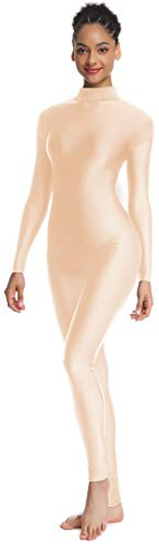 OVIGILY, Langärmeliger Tanzanzug für Erwachsene, Hoher Halsausschnitt, Ganzkörperanzug, Spandex, Catsuit, Hautfarben, XS