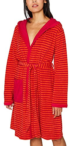 ESPRIT Damen-Bademantel Striped Hoody mit Kapuze Leichtfrottier Fuchsia Größe 48/50, Etikette Gr: XL