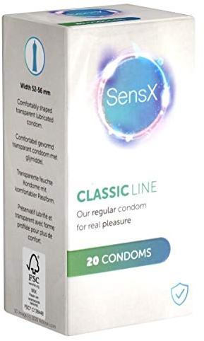 SensX Classic Line - Kondome mit komfortabler Passform und 56mm Breite, ohne tierliche Produkte - 1 x 20 Stück