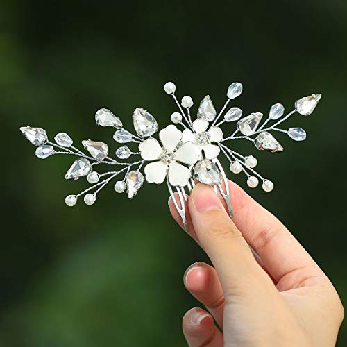 Zoestar Haarkämme mit Blume, Brautschmuck, silberne Perlen, Kristall, Kopfschmuck, Brautschmuck, Haarschmuck für Frauen und Mädchen
