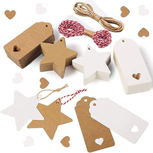 Alintor Geschenkanhänger Weihnachten, 200 Stück Geschenkanhänger, Weihnachtsanhänger mit 20m Schnur, Perfekt für Geschenkband, Likörflaschen, Stempel, Marmeladendeckchen, Geschenktüten
