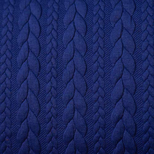 12,90 /m Stoff Cably Zopfmuster | Strickstoff zum Nähen | Jerseyjacquard Meterware | Bekleidungsstoff (blau)