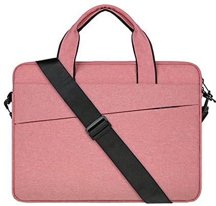 RAINYEAR 14 Inch Laptop Sleeve Shoulder Bag Compatible with 14 Notebook Computer Chromebook, 14 MacBook Pro A2442, Polyester Messenger Bag Carrying Case Briefcase for Men Women,Pink