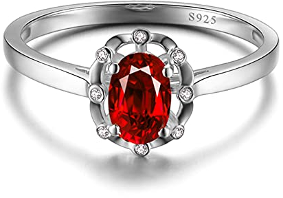 Gualiy Sterling Silver Wedding Rings Women, Red Oval Cubic Zirconia Wedding Anniversary Rings for Women Size 10.5