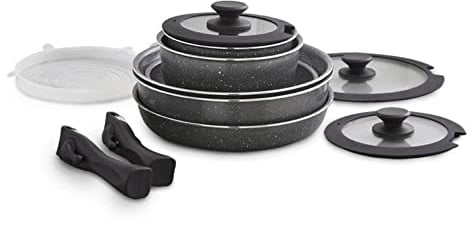 Tower T900140 Freedom Detachable Handles Cookware Set with Cerastone Coating, Stackable Design, 13pc, Graphite