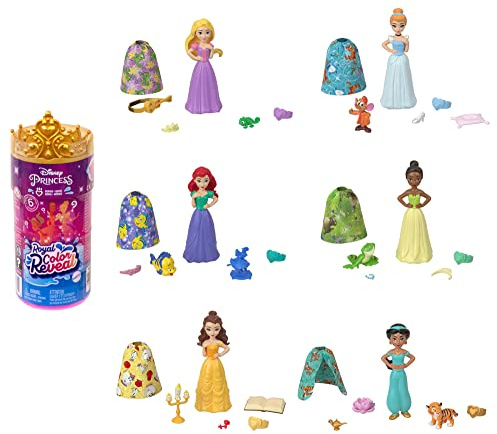 Disney Princess Toys, Royal Color Reveal Doll with 6 Unboxing Surprises, Friend Series with Character Figure, Inspired by Disney Movies, HMB69