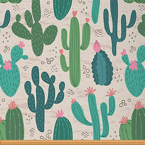 Kaktus Stoff Meterware Kaktus Blumen Polsterstoff für Stühle tropische Pflanzen Naturthema Indoor Outdoor Stoff Dekorationsstoff für Polster und Wohnakzente 92 x 150 (HxB) Pink Green