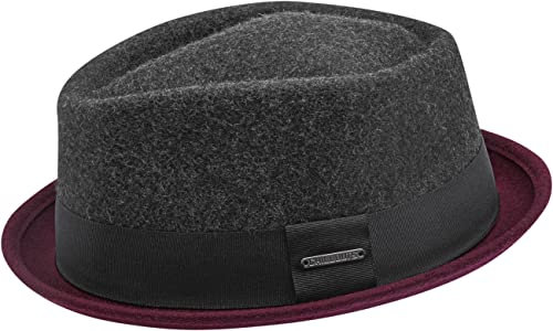 CHILLOUTS Neal Hat Pork Pie Hut Herren - Premium Wollhut Herren Elegant, Pork Pie Hüte Hochwertig Verstellbar, Stilvoller Sommer Männer Hut Langlebig, Grey/Bordeaux, S-M