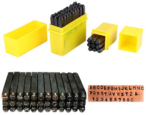 Perforatrice de L'alphabet Lettre Numérique, 36 Pièces Ensemble Poinçons Broches Acier Carbone Ensemble d'Outils Poinçonnage Robustes d'Outils d'Emboutissage Métal Avec Boîte Rangement Pratique