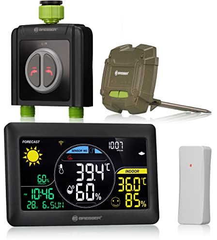 Bresser Smart Garden Home Bewässerungssystem Duo: WLAN Wasserzeitschaltuhr, automatische Gartenbewässerung, App-Steuerung, Wetterstation, Bodensensor