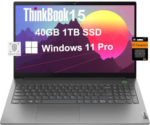 Lenovo ThinkBook 15 Gen 4 15,6 FHD (12e génération, Intel 10 cœurs i7-1255U, 40 Go de RAM, SSD PCIe de 1 To, IPS à lunette étroite), ordinateur portable professionnel, webcam 1080p, empreintes
