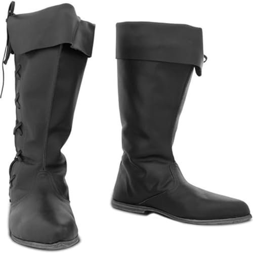Stivali da Cavaliere medievali da Uomo Stivali Alti da Cavaliere Vintage da Pirata Stivali da Cowboy in Pelle PU, Accessori per Costumi Cosplay di Halloween,Nero,42 EU