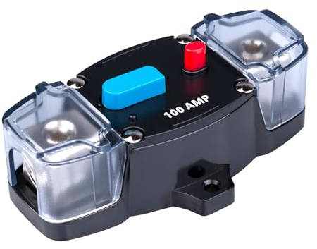 100 AMP Sicherungsautomat 100A Leistungsschalter Inline Sicherungshalter Rückstellbarer Wechselrichterblock DC 12V-48V Trolling Motor Audio Stereo Manueller Reset für Auto Marine Wohnmobil Boot LKW
