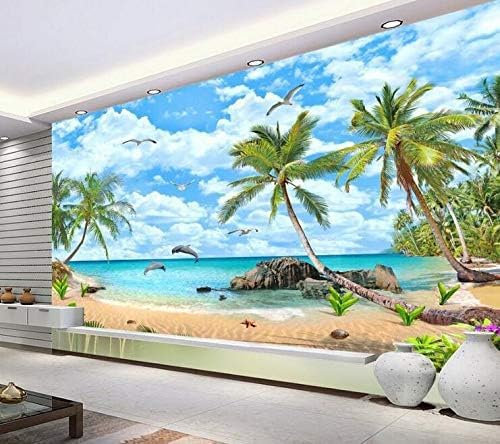 3D Delphin Kokospalme Strand Hawaiianische Landschaft Hotel Wohnzimmer Sand Tv Hintergrund Tapeten Wohnkultur Fototapete 3D Effekt Wohnzimmer Schlafzimmer Kinderzimmer-430cm×300cm