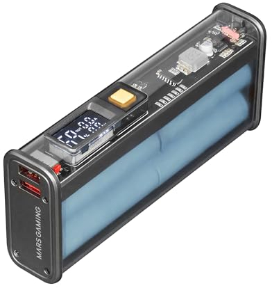 Mars Gaming MPK-20K, 22.5W Power Bank, Samsung 20000mAh Batteries, QC3.0 & PD3.0 Fast Charging, Smart Display with Charge Control, External Multi-Charging Battery, Universal Connectivity, Black