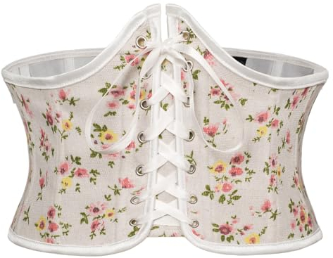 SCARLET DARKNESS Ceinture Corset Victorienne Femme À Lacets Large Ceinture Waspie Cosplay Rose Jaune Imprimé Floral 46