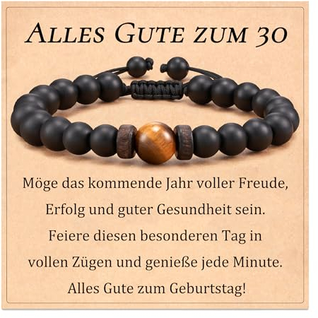 Aunis 30 Geburtstag Männer, 30. Geburtstag Männer Deko Natursteinarmband Geschenke Tigerauge Schwarzer Onyx 8mm Handgemachtes Perlenarmband Geburtstagsgeschenk