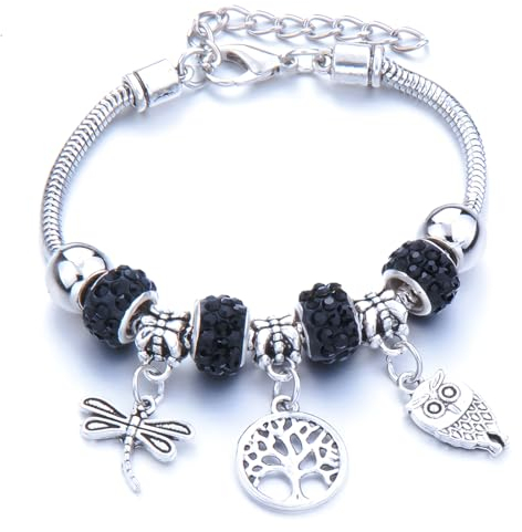 LuLiyLdJ Damenarmband, Edelstahlkettenarmband, mit Perlen und Kristallanhänger (B)