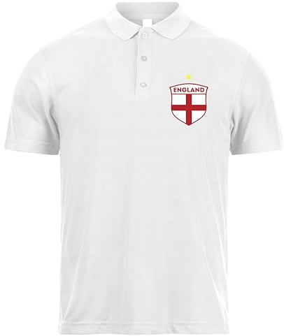 lepni.me Mens England Football Polo Shirt with Your Name and Number | English Flag Badge Personalised Jersey Custom Top | World Cup 2022 Championship (S White Without Print)