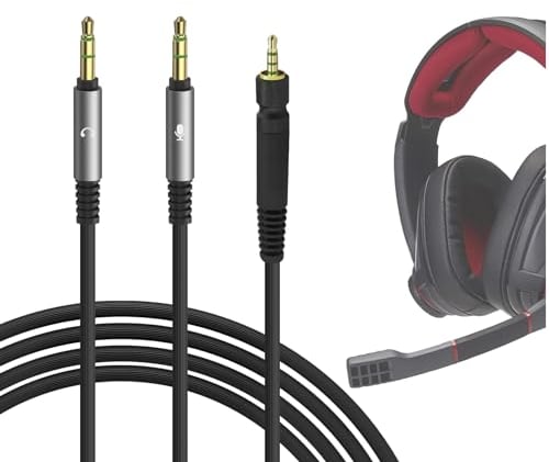 GEEKRIA Audio Cable Compatible with Sennheiser Game One, Game Zero, PC 373D, GSP 500, GSP 600 Headphones, Dual 3.5mm Y Splitter Adapter to 2.5mm Replacement Stereo Cord (5.6ft/1.7m)