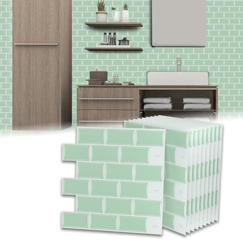 LZQ 10 adesivi per piastrelle 3D, 30 x 30 cm, in PVC, per cucina, bagno, piastrelle a mosaico (tipo B, verde)