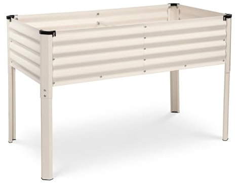 Verzinkte Hochbeete für den Außenbereich mit Beinen // 121 x 61 x 78 cm erhöhter Pflanzkasten für Gemüse, Blumen (weiß) // Großes Gartenbeet aus Metall für Hinterhof, Terrasse, Gartenarbeit