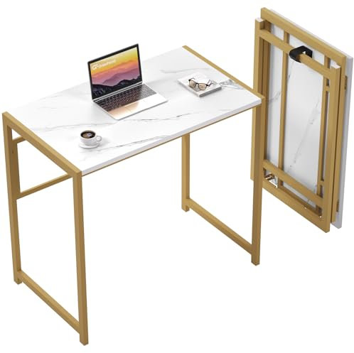GreenForest Kleiner Schreibtisch Klappbar 100 x 48 cm, Keine Montage Erforderlich Schreibtisch Klappschreibtisch, Home Office Klappbarer Schreibtisch, Gold