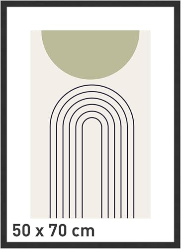 accent by nielsen Bilderrahmen, 50 x 70 cm, Holz, Schwarz, Posterrahmen zum Aufhängen im Hoch- & Querformat, Echtglas, Velino