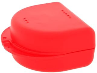 Dr. Bauer's Zahnspangenbox, KFO-Dose, Hygienische Aufbewahrungsbox für Zahnspangen, Prothesen, mit Luftlöchern (rot, 4,10cm hoch)