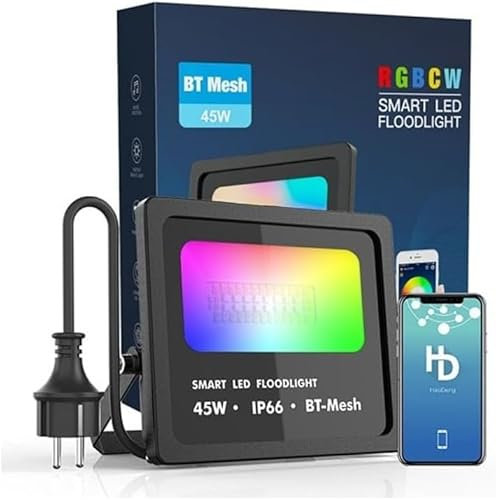 Proyector LED Inalámbrico RGB+CCT (2700K-6500K) 45W IP66 Bluetooth Mesh Grupal, para Exteriores