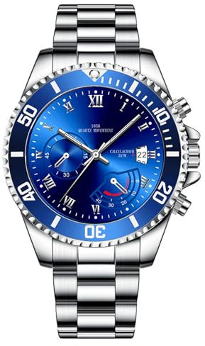 JOATVEE Herren-Edelstahl-Chronographenuhr, wasserdichte Designer-Armbanduhr, Leuchtende Analog-Business-Uhr mit Datum