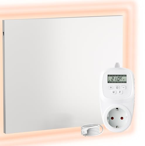UMBRELLA® H1200 Infrarotheizung Heizpaneel 1200W 100x120cm Carbon Crystal rahmenlos Wand/Decke IP20 TÜV/GS Überhitzungsschutz 98% 70-90°C 100.000h energiesparend inkl. Plug-in TH12 Thermostat (7 Tage)
