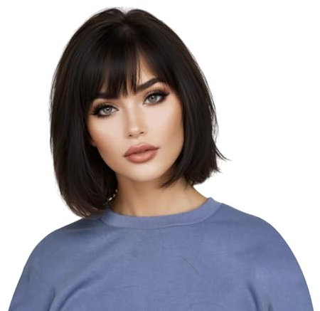 Schwarz Perücke Damen, Perücken Frauen, Bob Wig Kurz Fasching Cosplay Kostüm Karneval