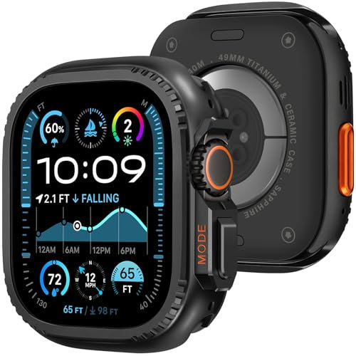 Bisikor 2 en 1 Funda Compatible con Apple Watch 49mm Ultra 2/Ultra, Carcasa de Metal Antiarañazos con Protección Completa con Tapa Trasera para iWatch 49mm (Negro)