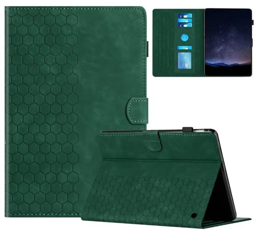 TEDTIKJT Hülle für Amazon Fire MAX 11 2023 Schutzhülle PU Leder Klappen Cover mit Kartenschlitz Ständer Tasche Schutzhülle für Fire MAX 11 2023 Tablet Hülle,Blockmuster Grün