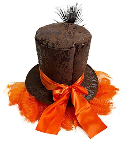 Ralondbey Hut Orange Perücken Dekor Zylinder für Erwachsene/Teenager Cosplay Verrückter Hutmacher Party Kostüm Tuch Cosplay Hut für Karneval Rave Party