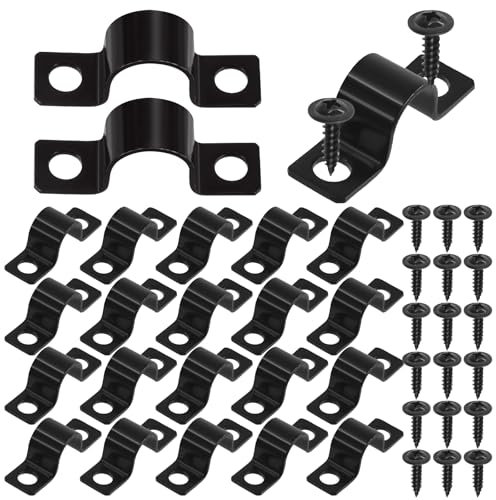 Swpeet 25Pcs 10mm Two Hole U Bracket Clamp with 50Pcs Self-Tapping Screws Kit, U-Clamps, Metal Pipe Clamps, Pipe Strap Clamps, Conduit Tension Clips for Fixing Pipe or Cable