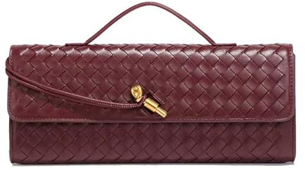 AWUXINE Handgefertigte gewebte Abendtasche für Damen, lässige Clutch, Geldbörse, Leder, Schultertasche, modische Umhängetasche, Weinrot