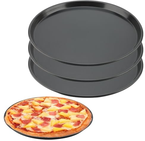 CHUIFAI 4 Stück Pizzablech rund 32 cm, Antihaft Pizza Backblech, Pizza Ofenblech Karbonstahl Pizzaform für Ofen, hitzebeständig bis 260 °C