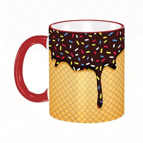 KDWJS Tasse Keramik Kaffeetassen Große 11oz Tassen 330ml Trinkgläser Mit Griff Personalisierte Geschenk Weiß,waffel schokolade geschmack dessert lecker stilvoll grafik