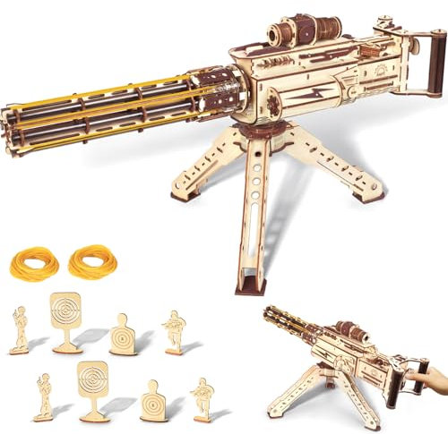VATOS Wooden Puzzles for Adults, 3D Wooden Puzzle Machine Gun Model with Rubber Bands, 344pcs Wood Puzzles DIY Building Toy Kits - Excellent for Men, Teens, and Craft Enthusiasts (Ages 14+)