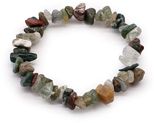 Bountiful Harvest Chip Stone Bracelet - Polished Gemstone Chip Bracelets for Stylish Stacking & Crystal Energy - Aventurine, Rose Quartz, Amethyst & More (13 Variants) (Moss Agate, 1 Bracelet)