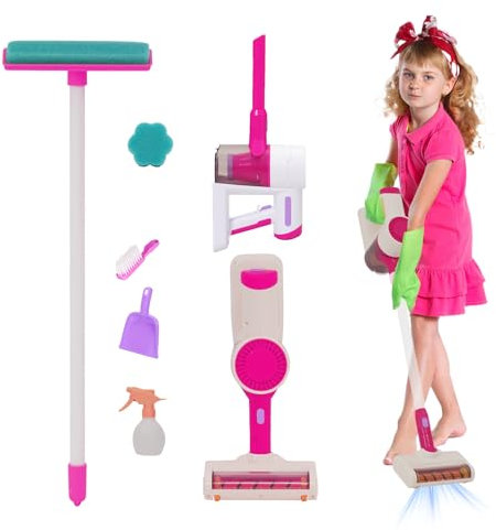 Aspiradora Juguete con Función de Succión y Sonido, 6 Piezas Set Limpieza Juguete, Aspiradora Juguete, Juguete de Limpieza para Niñas Niños a Partir de 3 Años