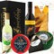 Wine and Cheese Gift Set – Red & White Mini Bottles (187ml) with Cheese & Biscuits in Luxury Black Hamper – Mixed Hamper for Wine & Cheese Lovers