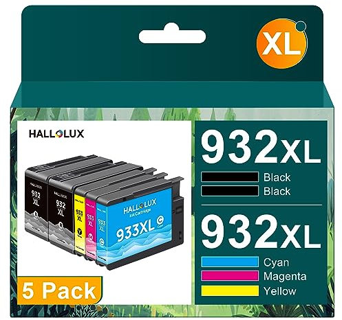 HALLOLUX 932XL 933XL Druckerpatronen Multipack Kompatibel für HP 932 933 Patronen für HP Officejet 6600 6700 7510 7612 7110 6100 7610 6110 (2 Schwarz, 1 Magenta, 1 Cyan, 1 Gelb)