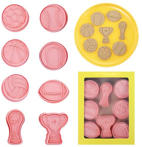 TONAUP Football Biscuit Cutters, 8 Pieces Plastic Football Cookie Cutters Set, Trophy Plastic Cookie Cutter, Basketball Cookie Cutter for Biscuits, Baking, Cake Decoration