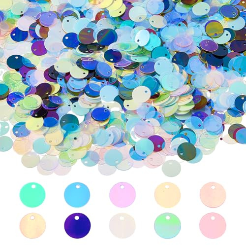 DICOSMETIC 2880 paillettes piatte rotonde per lavori fai da te, 10 colori fantasia, PVC, 10,5 mm